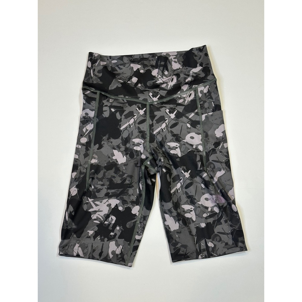 The North Face Womens Printed Motivation Camo Biker Shorts Gray Black Medium